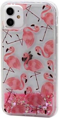 Apple iPhone 11 Rózsaszín Flamingós Csillogó Folyadékos Tok 1