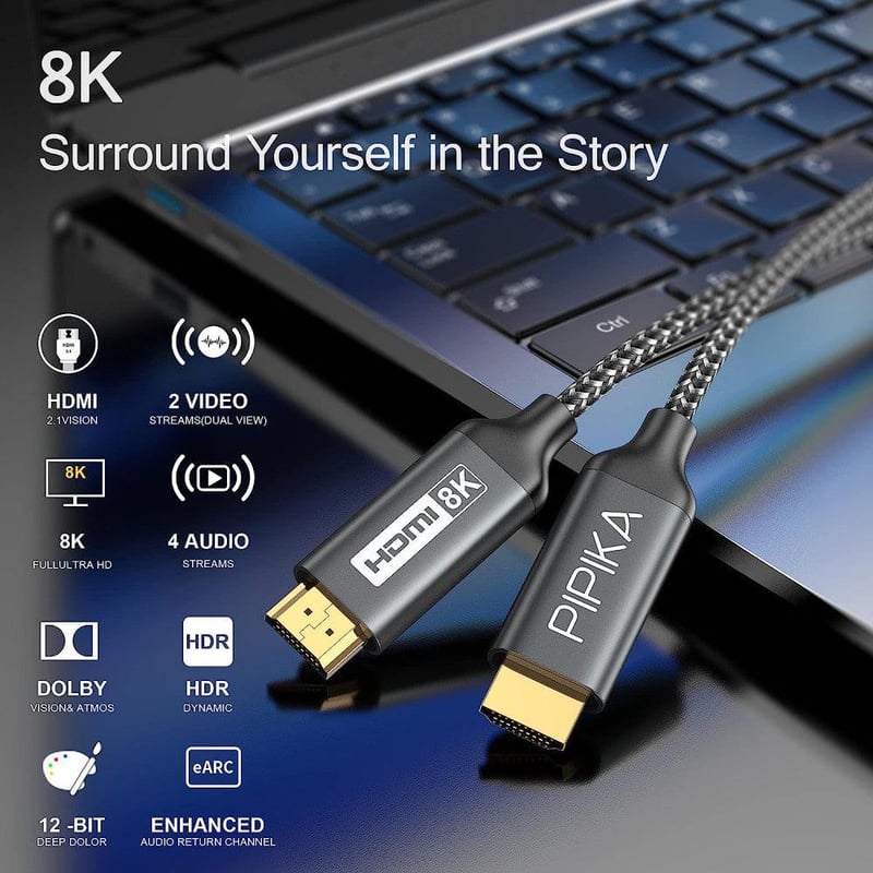 PIPIKA 8K Ultra Gyors Fonott HDMI Kábel 1m - 120Hz 4K Támogatással