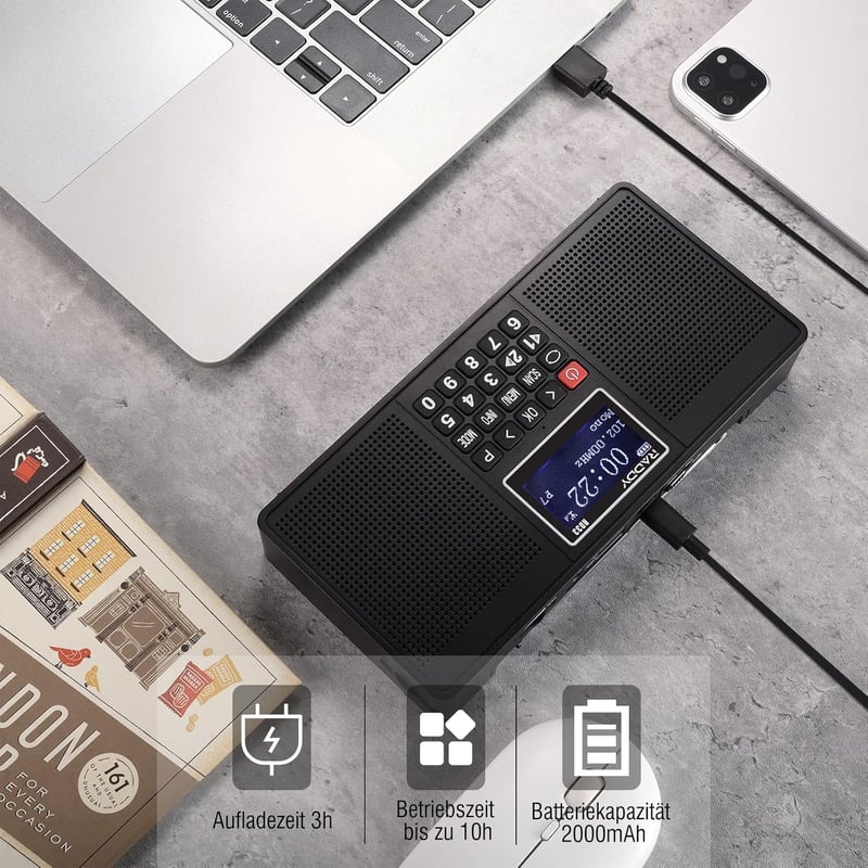 Raddy RD33 hordozható DAB/DAB+ digitális rádió, MP3 lejátszóval és Bluetooth-szal