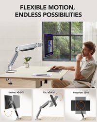ErGear Monitortartó Kar 13-32" Képernyőkhöz - Gázrugós, 8kg Teherbírású, Dönthető, Forgatható, Ergonomikus VESA 75/100 Állvány, Ezüst 2