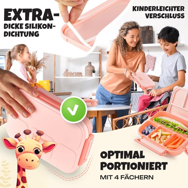 LUNCH HERO Szivárgásmentes Gyermek Uzsonnás Doboz Elválasztókkal - BPA-mentes Bento Box Iskolába és Óvodába - Mosogatógépben Mosható