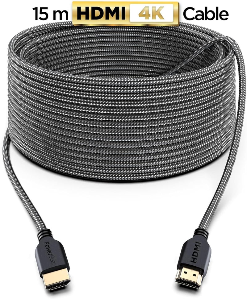 PowerBear 4K HDMI kábel 15m, arany csatlakozós, nylon fonott