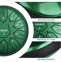 LEKATO 6 Inch Acél Nyelvdob 11 Hanggal D Kulcsban Handpan Esődob Gyógyító Hangokkal Zöld 9