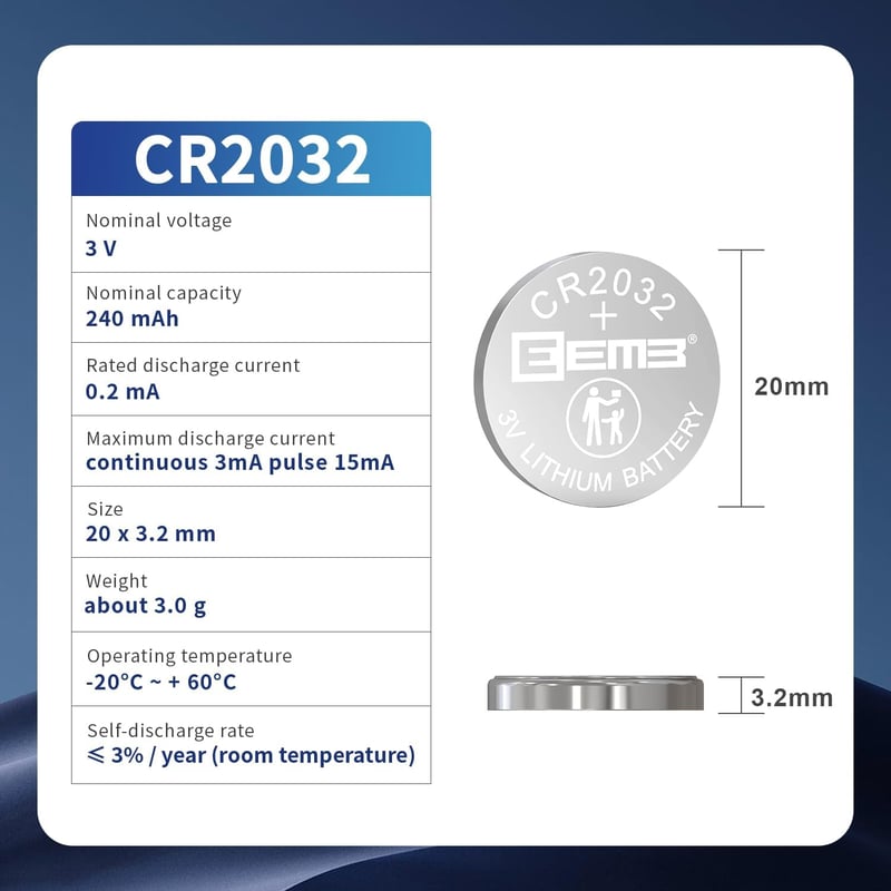 EEMB CR2032 3V lítium gombelem - autókulcs, vércukormérő, távirányító