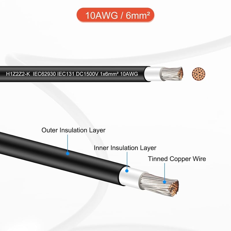 Sourcing Map 6mm² Napelem Kábel 30m, Fekete - 1500V PV Hosszabbító Vezeték
