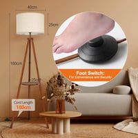 OUTON Fa Állólámpa Polccal - Távirányítós LED Tripod Lámpa 4 Színhőmérséklettel, Időzítővel, Bézs Lámpaernyővel Nappaliba, Hálószobába, Irod 5