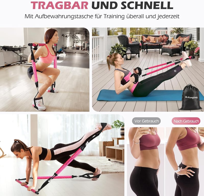 ALongSong Pilates rúd ellenállásos szalagokkal 140LBS erősítő edzéshez