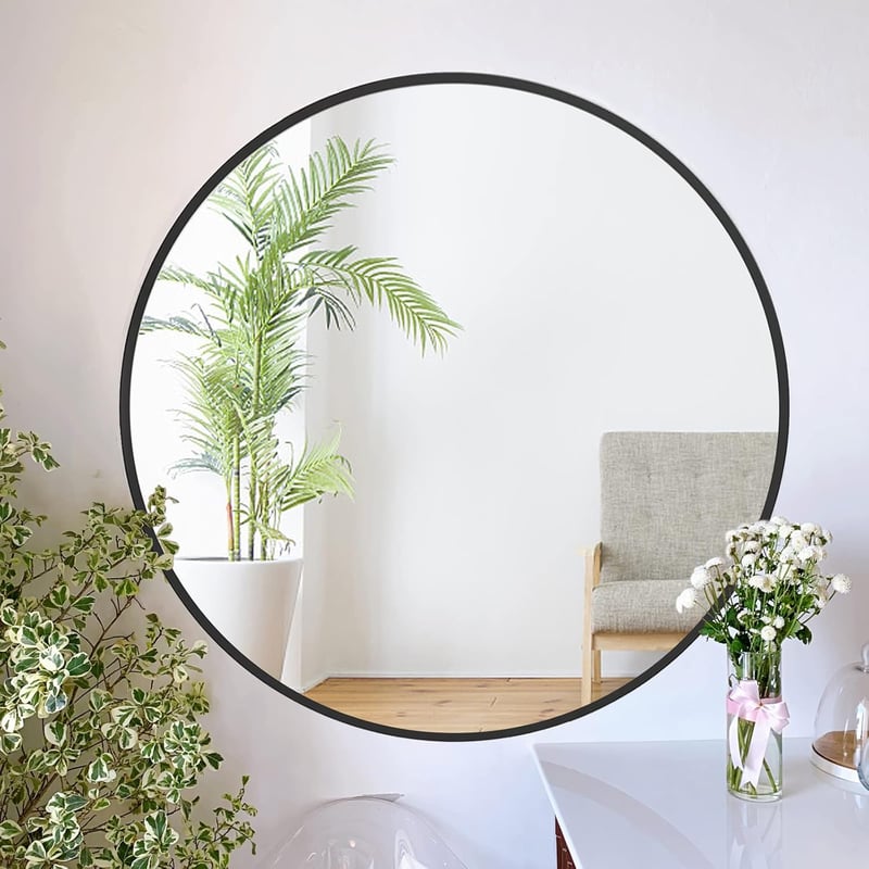 ZENIDA Kerek Tükör 60 cm Fekete Fém Kerettel - Modern Fali Tükör Előszobába, Fürdőszobába, Nappaliba - Vékony Keret, Elegáns Dizájn