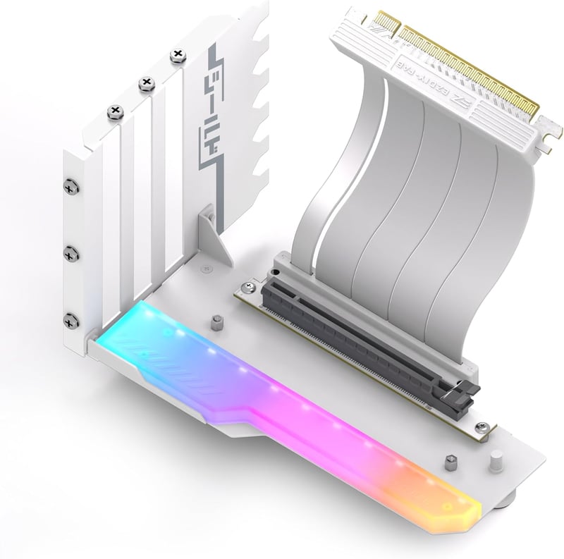 EZDIY-FAB Vertikális GPU Tartó ARGB Modullal és PCIe 4.0 Riser Kábellel - 115mm Fehér Videokártya Állvány RTX40 Sorozathoz - White