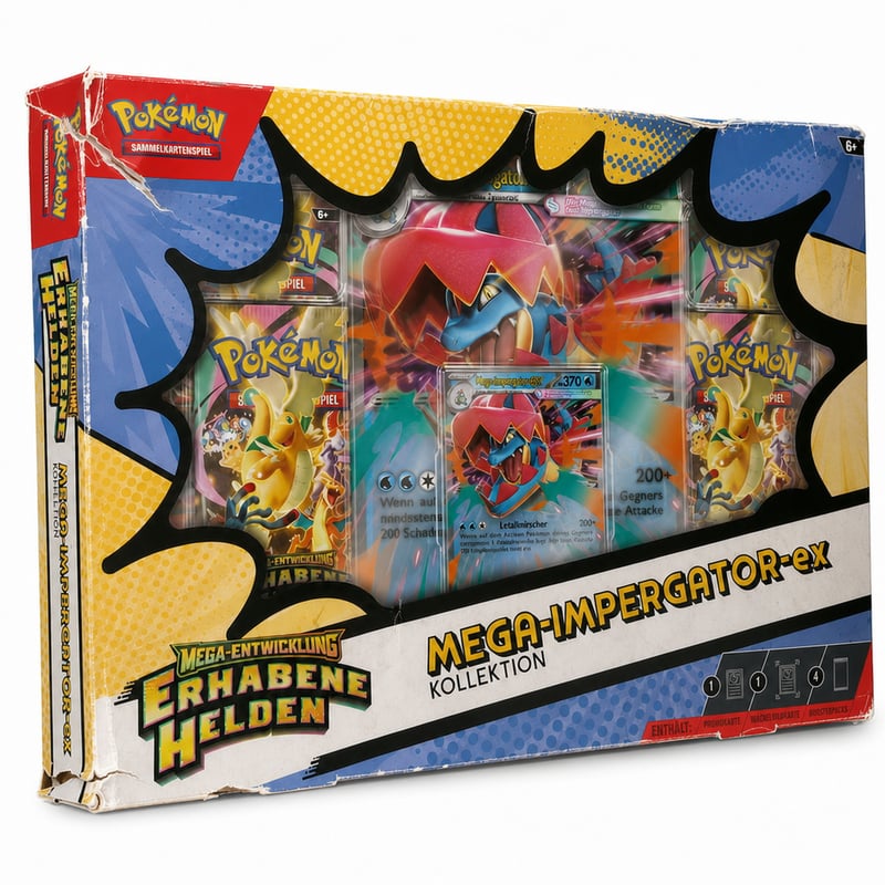 Pokémon TCG Mega-Feraligatr-ex Collection – Mega vývoj majestátnych hrdinov, 1 holografická promo karta, 1 obria pohyblivá karta, 4