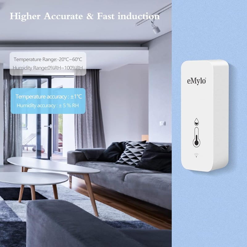 eMylo WiFi Hőmérő és Páratartalom Mérő - Okostelefonos Alkalmazással, Adatrögzítéssel, Gyerekszobába, Üvegházba, Garázsba - 2 db Fehér Szenz