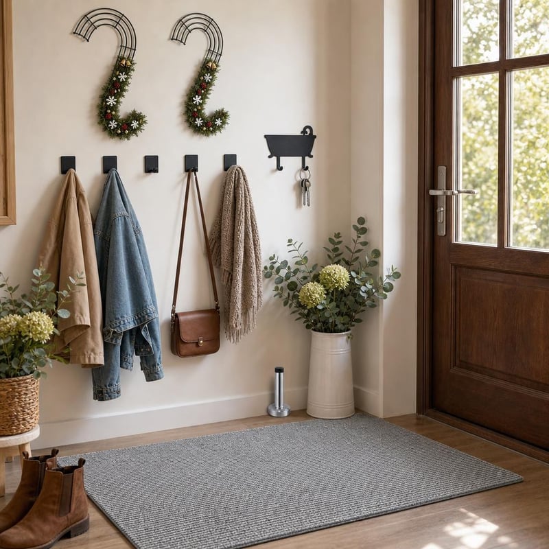 Set za uređenje predsoblja: otirač + 2x okvir za vijenac + 5x kuka + držač ključeva + 2x cvijeće + graničnik