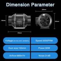 Brogachy 150 mm Állítható Csőventillátor 689 m³/h, 3000 RPM, EC Motorral - Hűtéshez, Fűtéshez, Grow Sátrakhoz, Hidroponikus Rendszerekhez, O 2