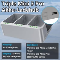 DJI Mini 3/4 Pro akkumulátor szett: 2db 3850mAh akku és kétirányú töltőhub, 47 perc repülésidő 3
