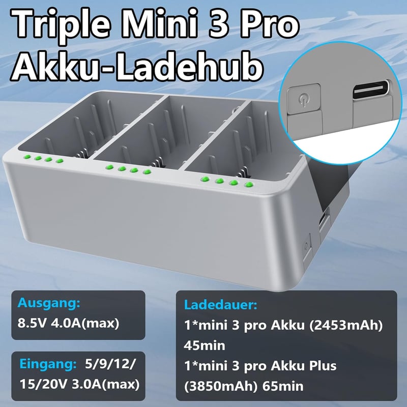 DJI Mini 3/4 Pro akkumulátor szett: 2db 3850mAh akku és kétirányú töltőhub, 47 perc repülésidő