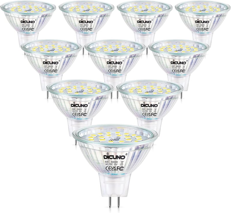 DiCUNO GU5.3 LED Izzó, Dimmelhető MR16 Spotlámpak, 5W (50W Halogén Helyett), 6000K Hideg Fehér, 500LM, 120° Szórási Szög, Energiatakarékos, 