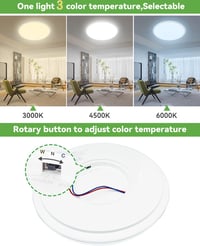 zemty 24W LED Mennyezeti Lámpa, 22cm Kerek, 2100 Lumen, 3 Színhőmérséklet (3000K/4500K/6000K), Ultravékony Modern Világítás Fürdőszobába, Ko 2
