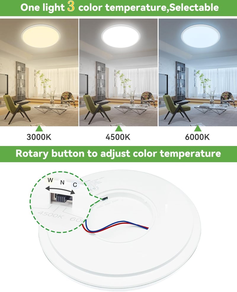 zemty 24W LED Mennyezeti Lámpa, 22cm Kerek, 2100 Lumen, 3 Színhőmérséklet (3000K/4500K/6000K), Ultravékony Modern Világítás Fürdőszobába, Ko
