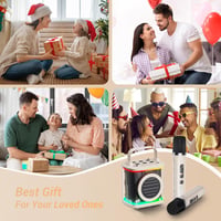 TONOR Mini Karaoke Gép 2 Vezeték Nélküli Mikrofonnal, Hordozható Bluetooth Hangszóró Gyerekeknek, LED Fényekkel 8
