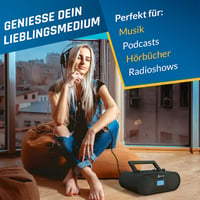 KLIM Boombox B4 Hordozható CD Lejátszó AM/FM Rádióval, Bluetooth, USB, MP3, AUX Funkcióval, Újratölthető Akkumulátorral és Távirányítóval, F 4