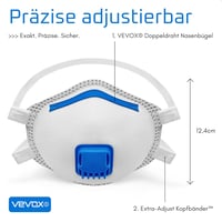 VEVOX FFP3 Légzésvédő Maszk Szeleppel - 10 Darabos Csomag - Pormaszk Finompor Ellen - Állítható Orrkampó - Munkavédelmi Respirátor 18