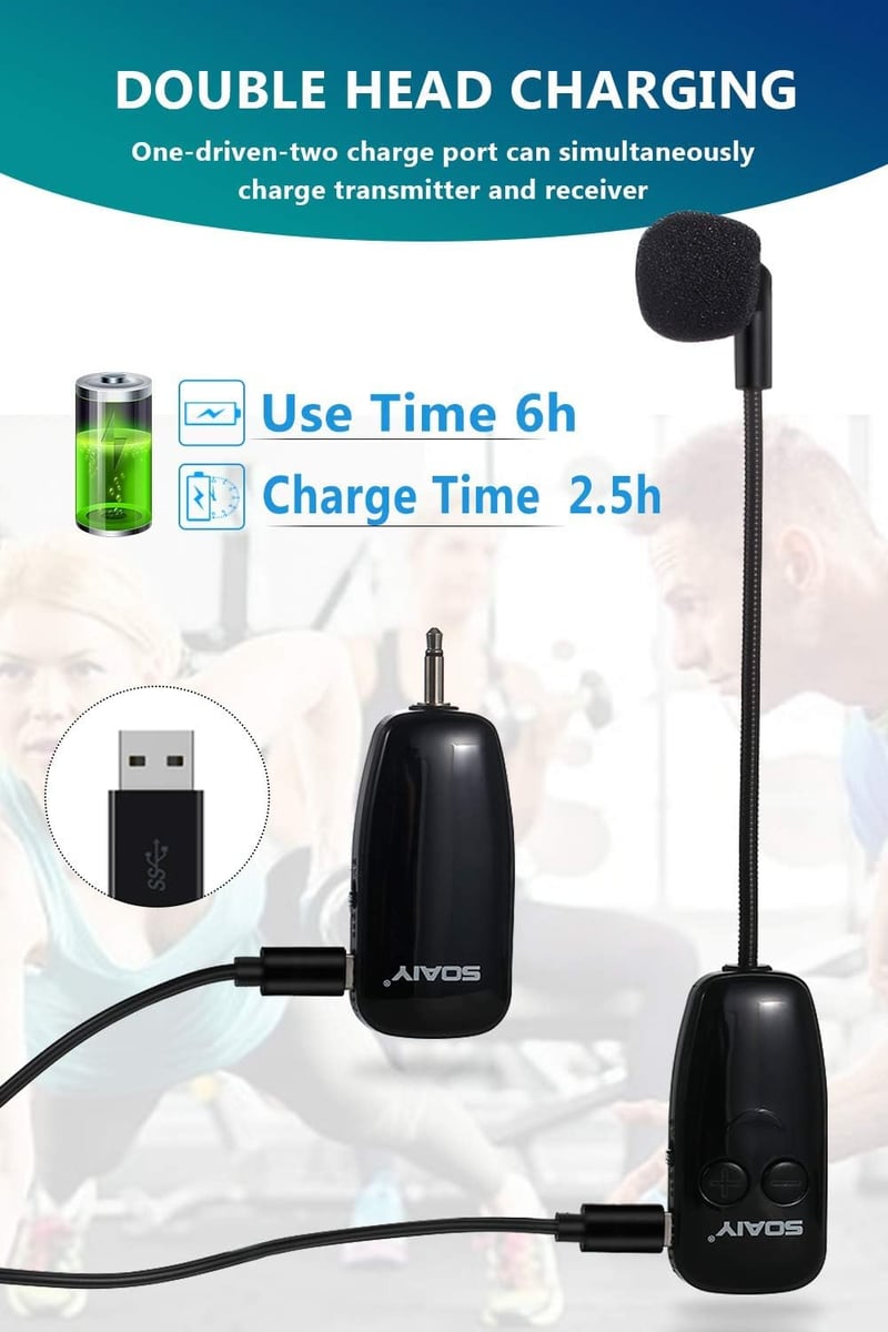 SOAIY 2in1 UHF vezeték nélküli headset mikrofon, 50m hatótáv, karaoke és konferencia használatra