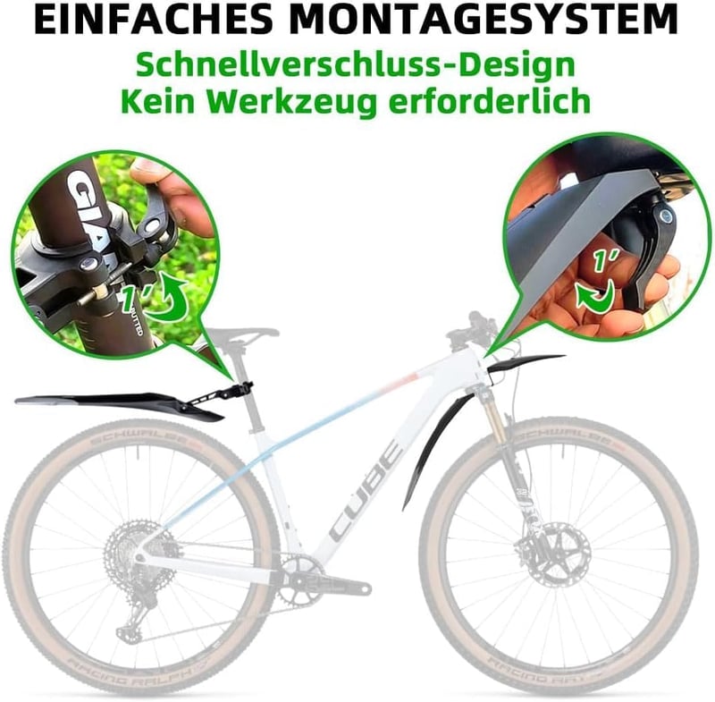 RBRL Kerékpár Sárvédő Szett 24-29 Colos Kerekekhez - Univerzális Gyorsrögzítésű MTB Sárvédő Víz és Sár Ellen, Szerszám Nélküli Szereléssel - Classic black, 25*5.9*7.8inches