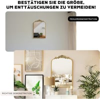 Awhtixbo Barokk Arany Tükör - 40x61 cm Félköríves Vintage Fali Tükör Fém Kerettel Nappali, Előszoba, Fürdőszoba Dekorációhoz 3