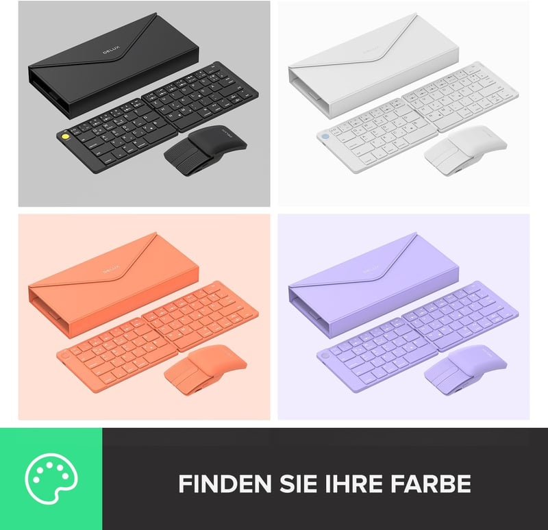 DeLUX PockCombo összecsukható bluetooth billentyűzet-egér szett, német QWERTZ, újratölthető, többeszközös, fekete