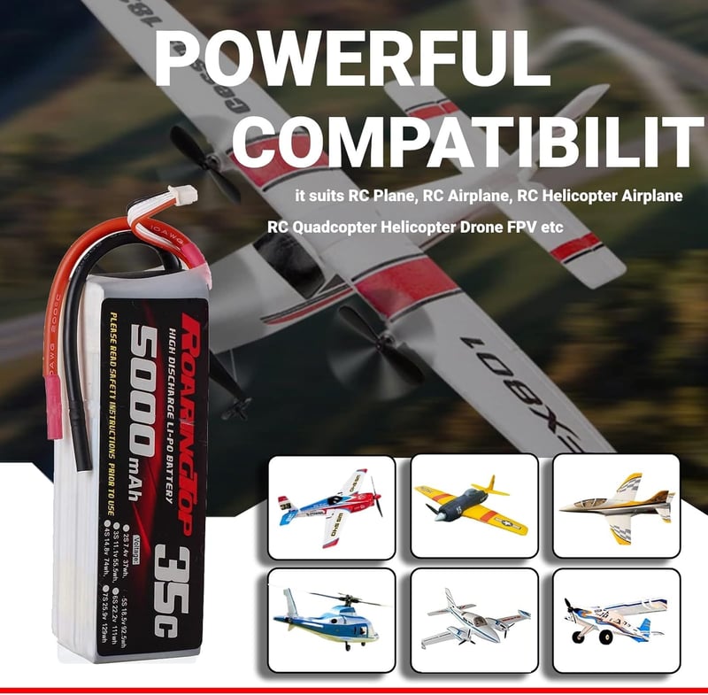RoaringTop 5000mAh 18,5V RC LiPo akkumulátor modellrepülőkhöz, 2 db csomag