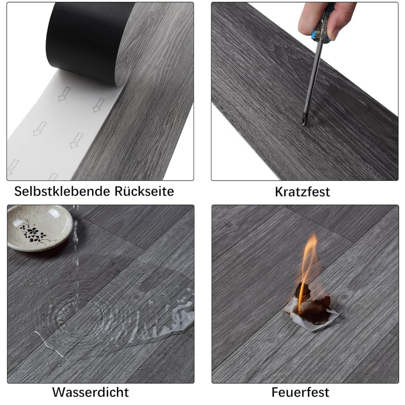 INMOZATA Öntapadós PVC Padlóburkolat - 5,02 m² / 36 Lap, Sötétszürke, Vízálló, Csúszásmentes, 2 mm Vastag, Könnyen Vágható Vinyl Padlólap