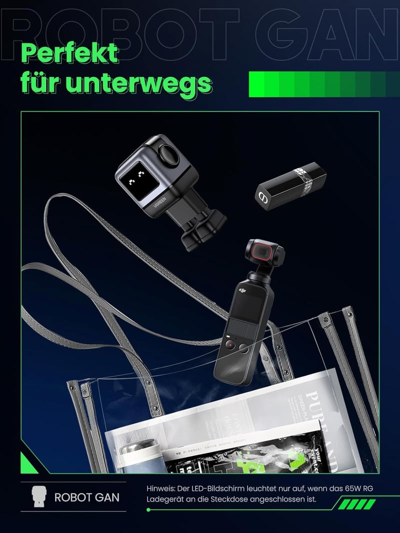 UGREEN Nexode RG 65W GaN USB-C gyorstöltő, 3 portos, LED kijelzős, MacBook/iPhone/Galaxy kompatibilis