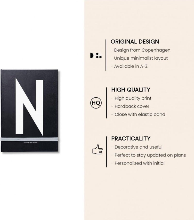 Design Letters A-Z Fekete Keményfedelű Jegyzetfüzet Rugalmas Zárószalaggal, A5