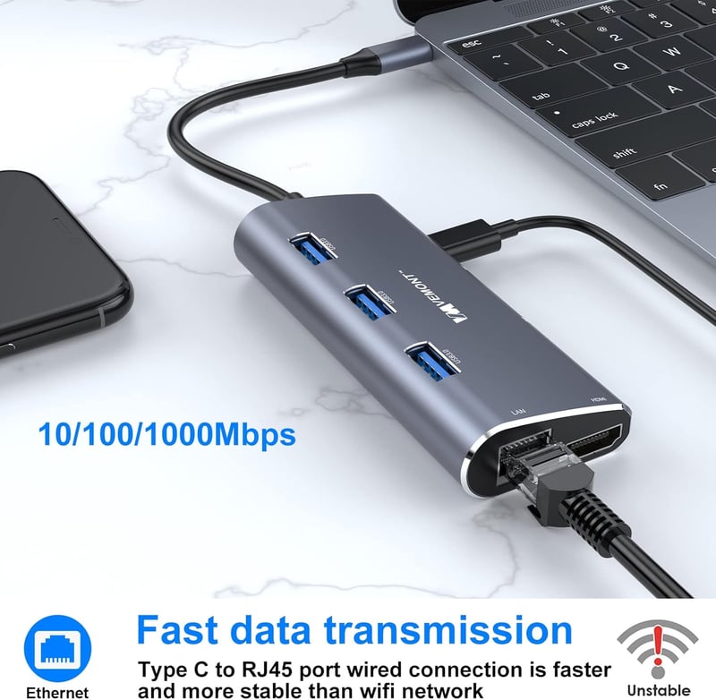 VEMONT 8 az 1-ben USB-C Hub 4K HDMI-vel és Gigabit Ethernet-tel MacBookhoz
