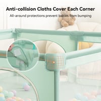 COMOMY XXL Bébi Járóka 180x200x66 cm - Gyerekeknek Puha Hálóval, Csúszásgátló Oxford Aljjal, Labdákkal, Mini Kosárral és 4 Húzógyűrűvel, Söt - 180x200x66cm, dark green 4