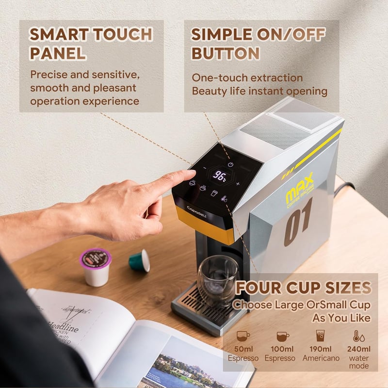HAILASRE 3 az 1-ben Eszpresszó Kávéfőző 19 Bar Nyomással - Nespresso, L'OR, Dolce Gusto Kapszulákhoz és Őrölt Kávéhoz - Szürke