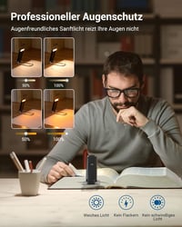 DEWENWILS Újratölthető Olvasólámpa Könyvcsipesszel - Borostyán Fény Kék Fény Szűrővel, 4 Fényerősség, USB Tölthető, Könnyű Hordozható Könyvj 2