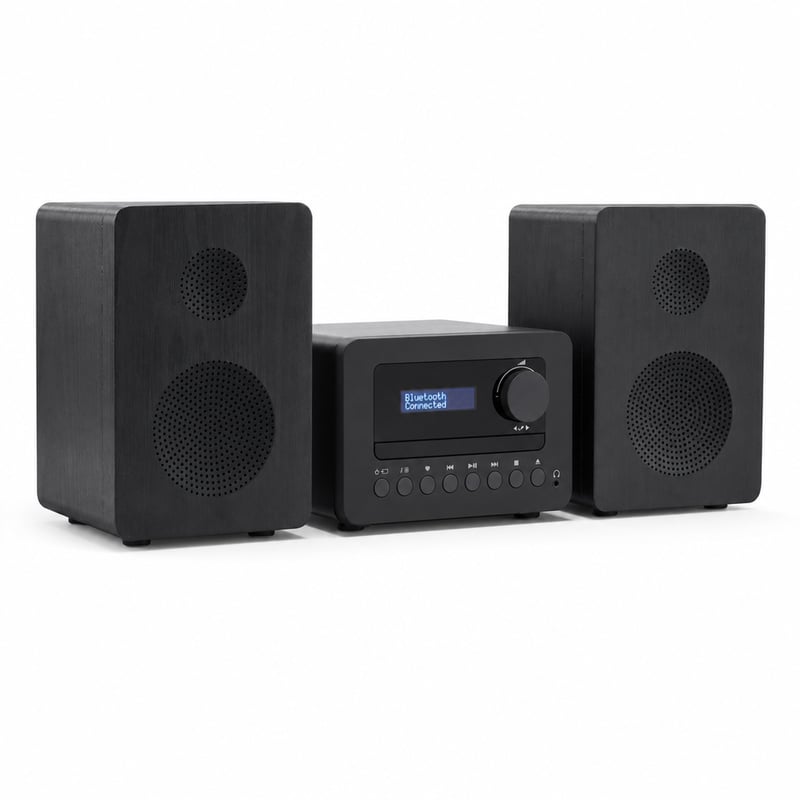 Sistem Stereo SHARP XL-B520D(BK) Radio DAB+, FM, Bluetooth, CD Player MP3, USB, boxe din lemn — fără telecomandă (produs expus)
