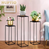 Nuptio Fekete Fém Váza Szett 3 db - Magas Geometrikus Virágtartó Állvány Esküvői Asztaldíszhez, Otthoni Dekorációhoz - 60/80/100 cm 3