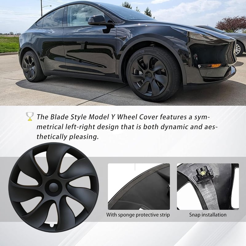 KAVANIC Tesla Model Y Keréktárcsa Borítás 19 Colos Matt Fekete Logós Szimmetrikus Dizájn (4 db) Blade Stílusú Gemini Kerékagy Védő 2020-2023
