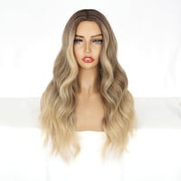 Ombre barna-szőke hosszú hullámos paróka sötét tővel, 66 cm 5