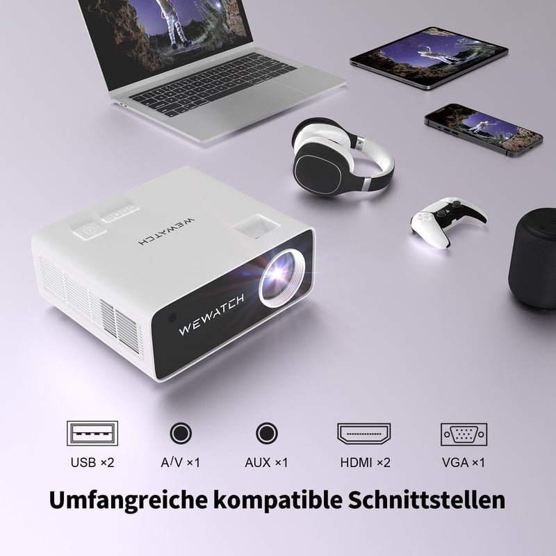 WEWATCH V51 PRO 4K Okos Projektor 19000 Lumen 5G WiFi Bluetooth Android Rendszerrel, Fehér Zaj Funkcióval, iOS/HDMI/USB Kompatibilis, 500 AN