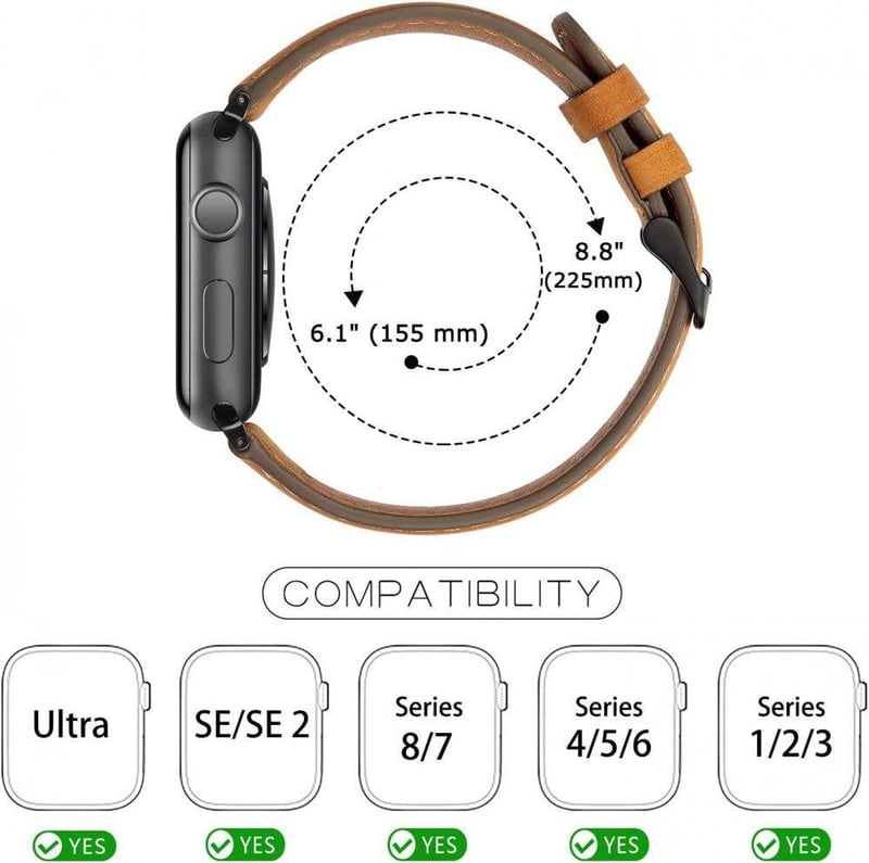 Apple Watch bőrszíj 45/44/42mm - Barna, Ultra/SE kompatibilis
