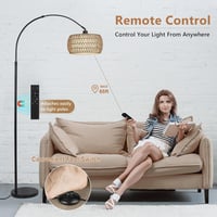 Lampadar Curbat Rayofly cu Abajur din Rattan - Lampă de Podea Vintage Boho cu Telecomandă, Bec LED, Control prin Aplicație, Dimmer 8
