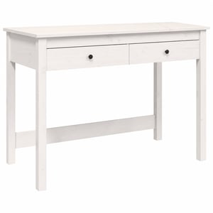 Písací stôl vidaXL z masívneho borovicového dreva s 2 zásuvkami, biely, 100x50x78 cm — poškodený, čiastočne funkčný: praskliny na vrchnej doske (stav: pozri 2. obrázok)