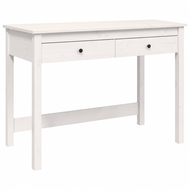 vidaXL Tömör Fenyőfa Íróasztal 2 Fiókkal, Fehér, 100x50x78 cm — hibás, részben működik: repedések az asztallapon (állapot: lásd a 2. képet)