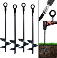 Jayzod Trambulin Rögzítő Készlet - 38 cm Spirál Talajhorgony Szett 4 db, Fúróval Telepíthető, Erős Szél Ellen, Fém Hintákhoz, Fekete 1