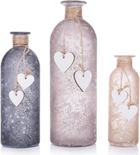 Set 3 Vaze decorative inimă Frank FLECHTWAREN - Vaze gri din sticlă cu decor aspect lemn, dimensiuni diferite, finisaj satinat 1