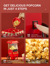 Cozeemax Retro Popcorn Készítő 1200W - Nagy Kapacitású, Zsírmentes, Piros 3