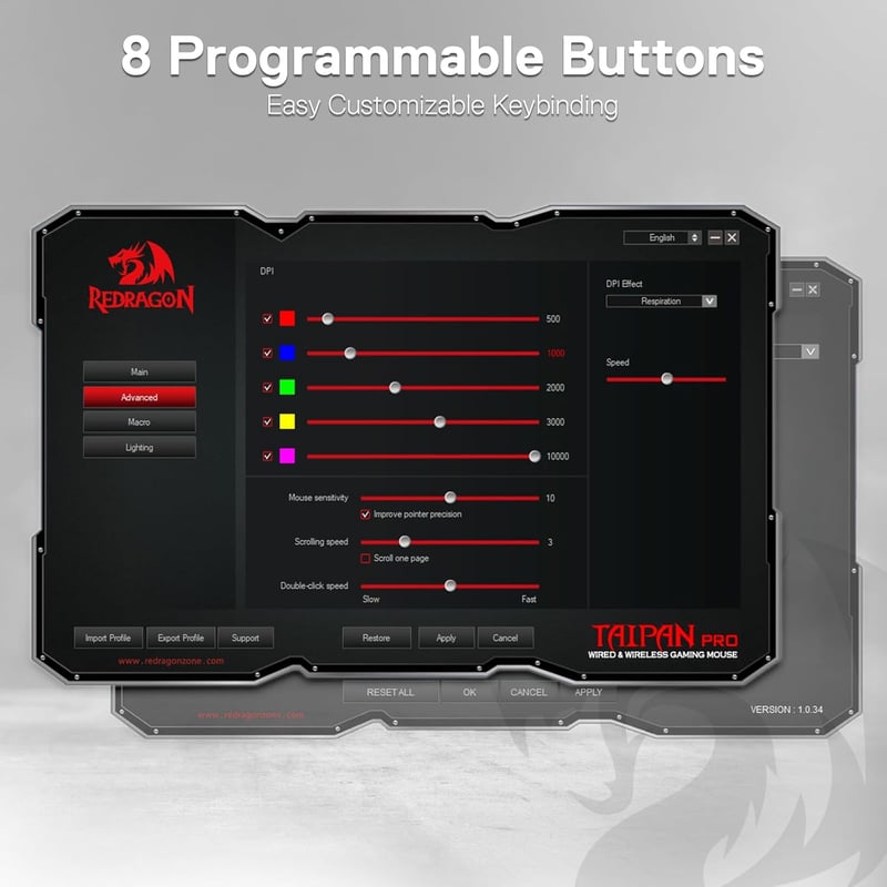 Redragon M810 Pro Wireless Gaming Egér 10000 DPI RGB Háttérvilágítással